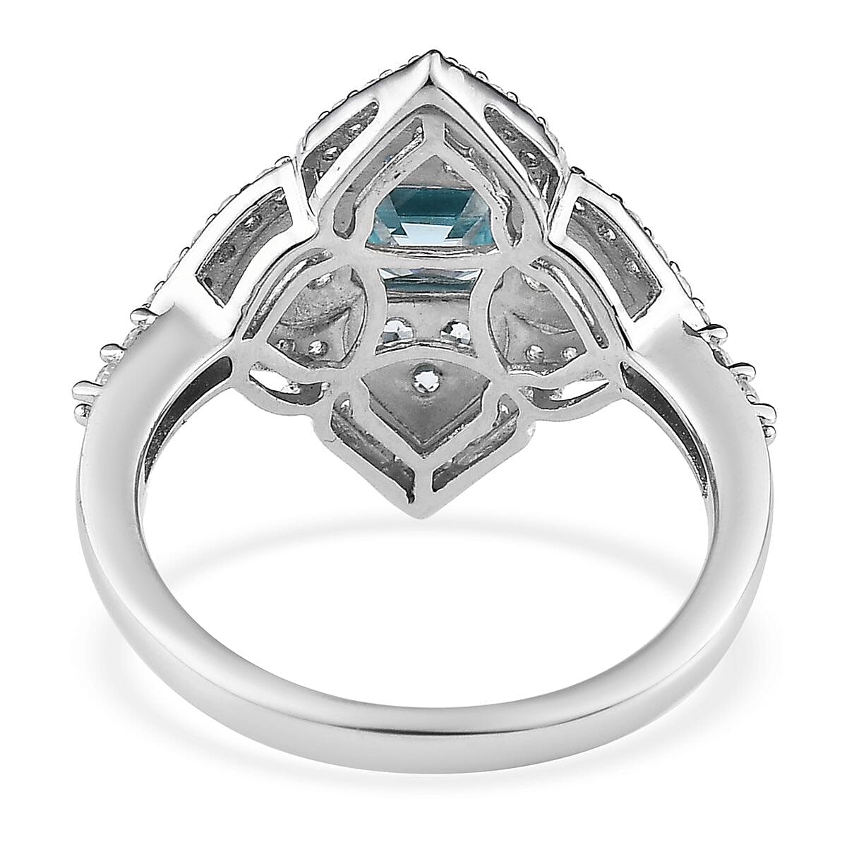 Cambodian Blue Zircon and White Zircon Ring in Platinum Over Sterling Silver (Size 10.0) 2.80 ctw image number 4
