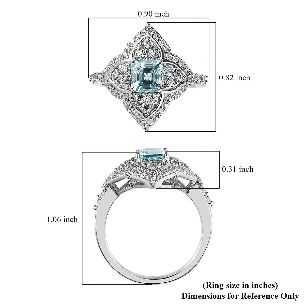 Cambodian Blue Zircon and White Zircon Ring in Platinum Over Sterling Silver (Size 10.0) 2.80 ctw image number 5