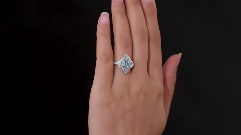 Cambodian Blue Zircon and White Zircon Ring in Platinum Over Sterling Silver (Size 10.0) 2.80 ctw