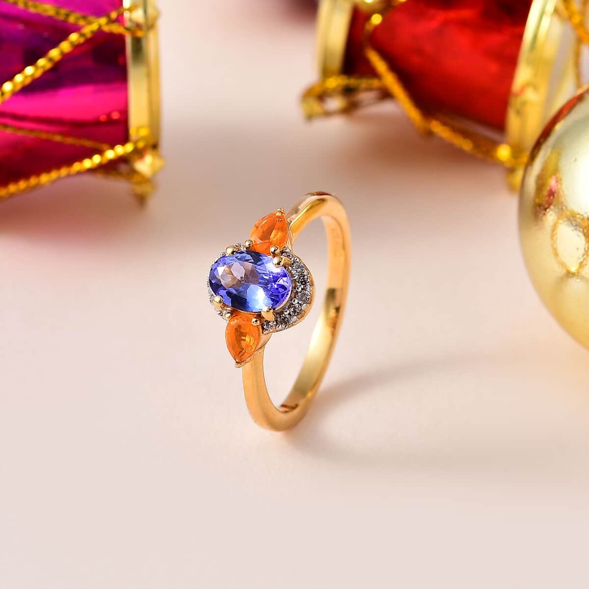 AAA Tanzanite and Multi Gemstone Ring in Vermeil Yellow Gold Over Sterling Silver (Size 10.0) 1.15 ctw image number 1