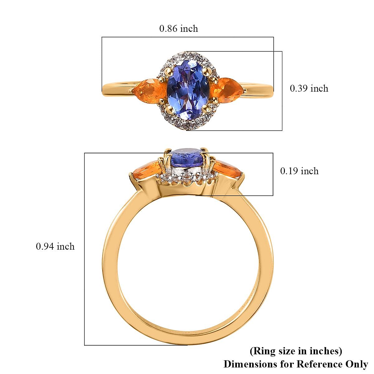 AAA Tanzanite and Multi Gemstone Ring in Vermeil Yellow Gold Over Sterling Silver (Size 10.0) 1.15 ctw