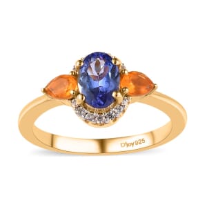 AAA Tanzanite and Multi Gemstone Ring in Vermeil Yellow Gold Over Sterling Silver (Size 6.0) 1.15 ctw