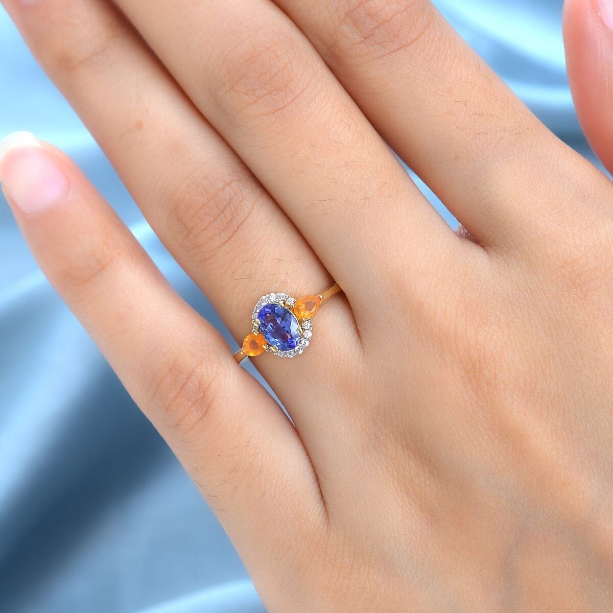 AAA Tanzanite and Multi Gemstone Ring in Vermeil Yellow Gold Over Sterling Silver (Size 6.0) 1.15 ctw image number 2