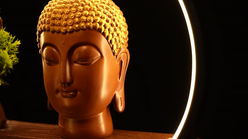 USB Golden Buddha Head Ring Light Table Lamp (13.77"x4.33"x15.74")