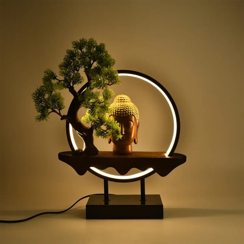 USB Golden Buddha Head Ring Light Table Lamp