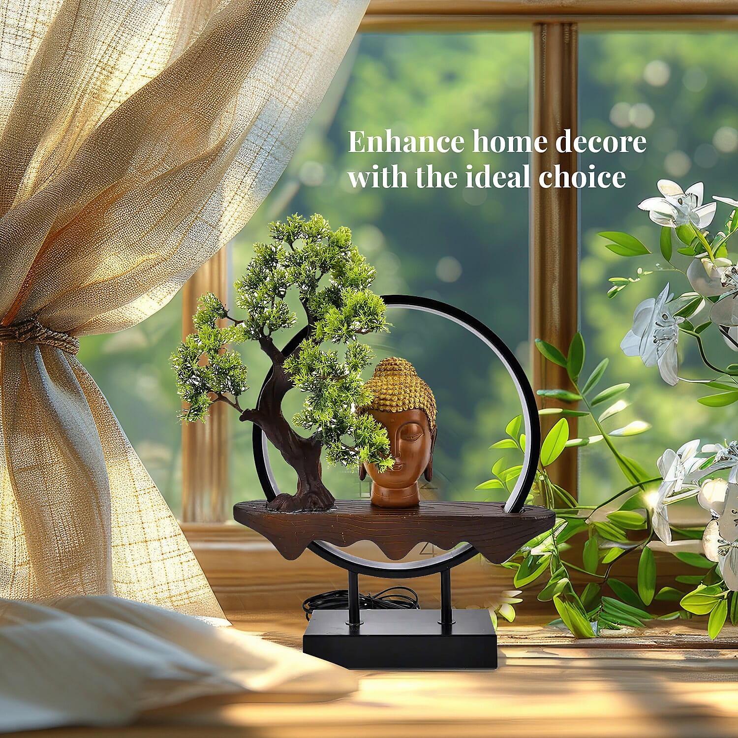 USB Golden Buddha Head Ring Light Table Lamp
