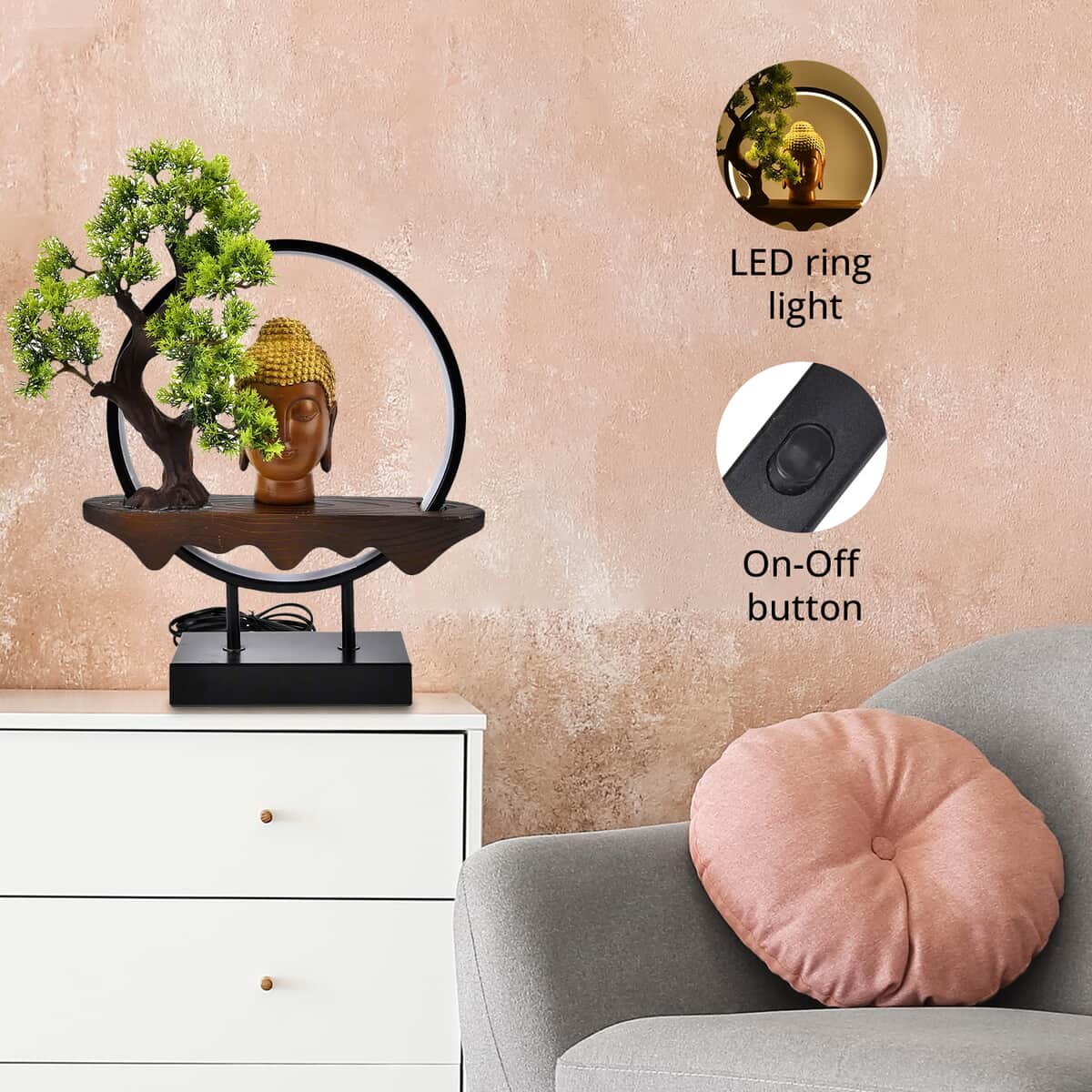 USB Golden Buddha Head Ring Light Table Lamp image number 4