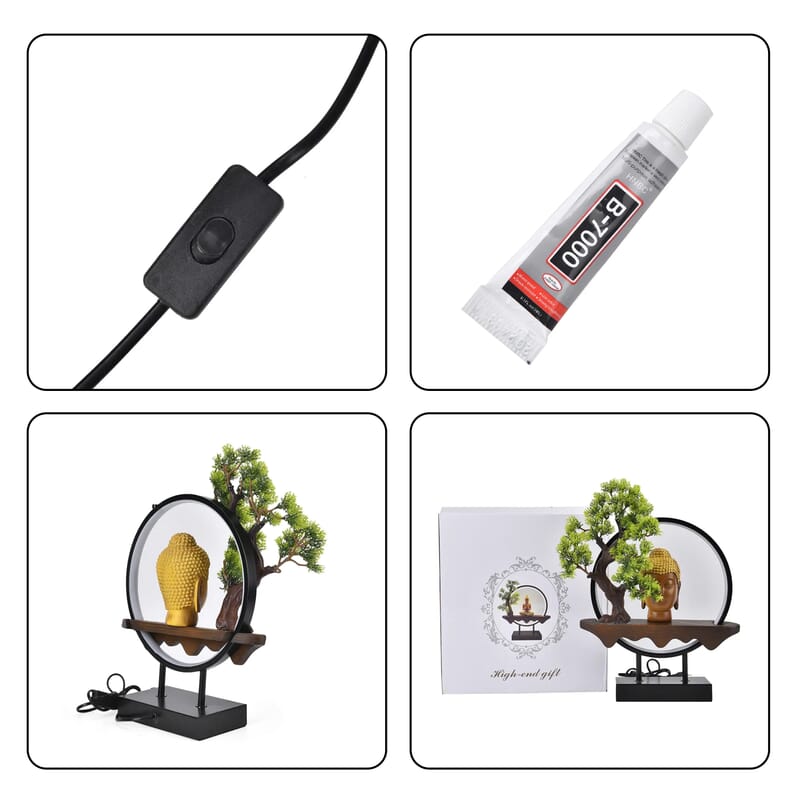 USB Golden Buddha Head Ring Light Table Lamp