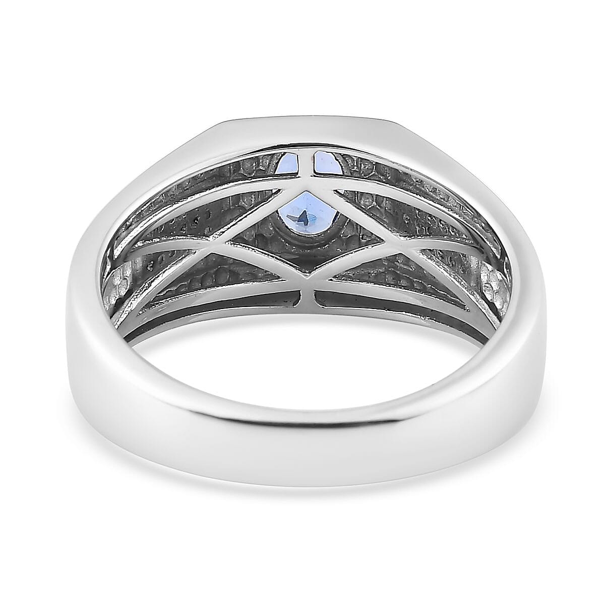 AAA Tanzanite and White Zircon Men's Ring in Platinum Over Sterling Silver (Size 10.0) 0.90 ctw