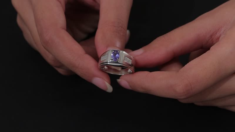 AAA Tanzanite and White Zircon Men's Ring in Platinum Over Sterling Silver (Size 10.0) 0.90 ctw