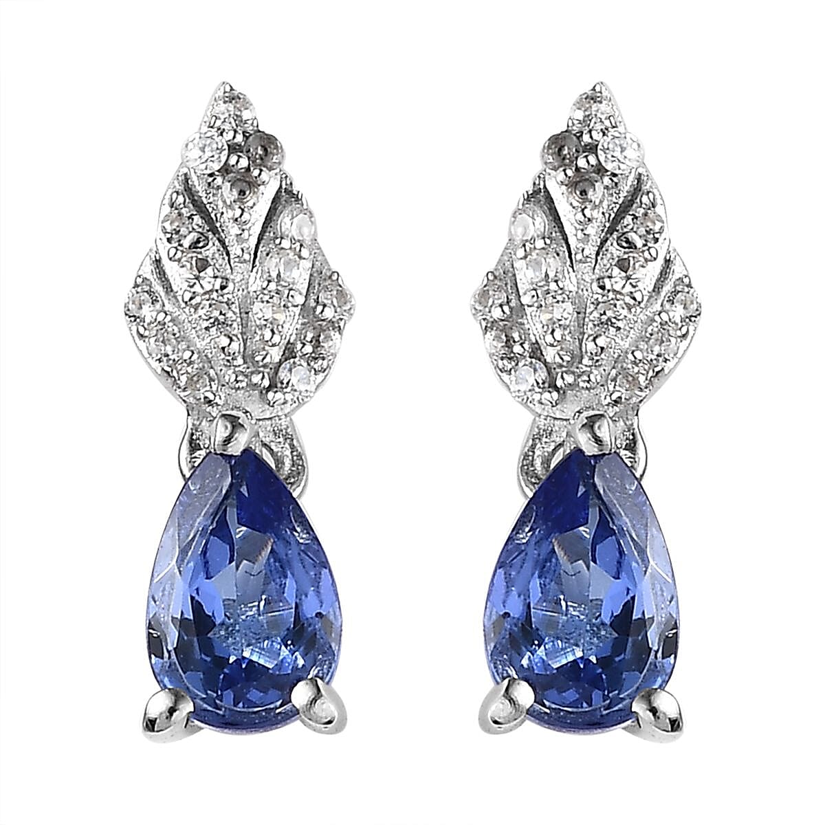 AAA Tanzanite and White Zircon Dangling Earrings in Platinum Over Sterling Silver 1.00 ctw