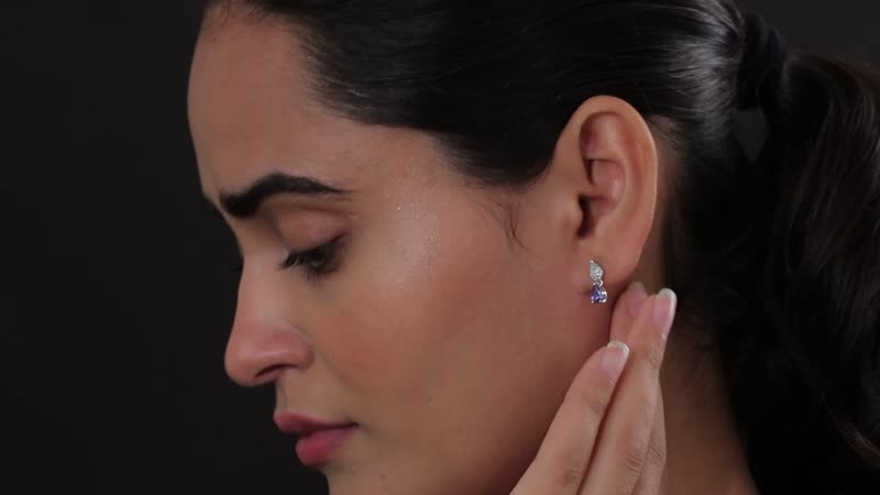 AAA Tanzanite and White Zircon Dangling Earrings in Platinum Over Sterling Silver 1.00 ctw