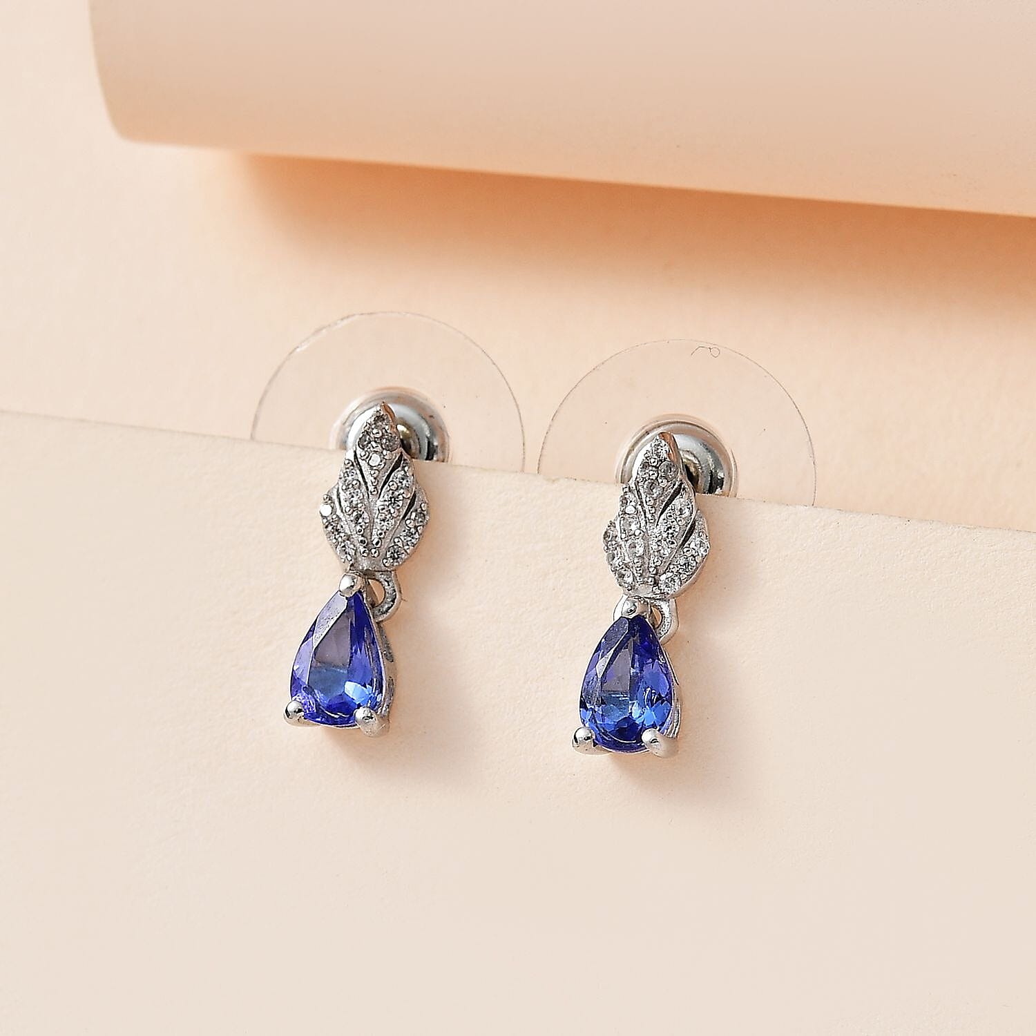 AAA Tanzanite and White Zircon Dangling Earrings in Platinum Over Sterling Silver 1.00 ctw