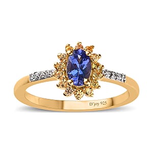 AAA Tanzanite and Multi Gemstone 0.75 ctw Sunburst Ring in Vermeil Yellow Gold Over Sterling Silver (Size 7.0)