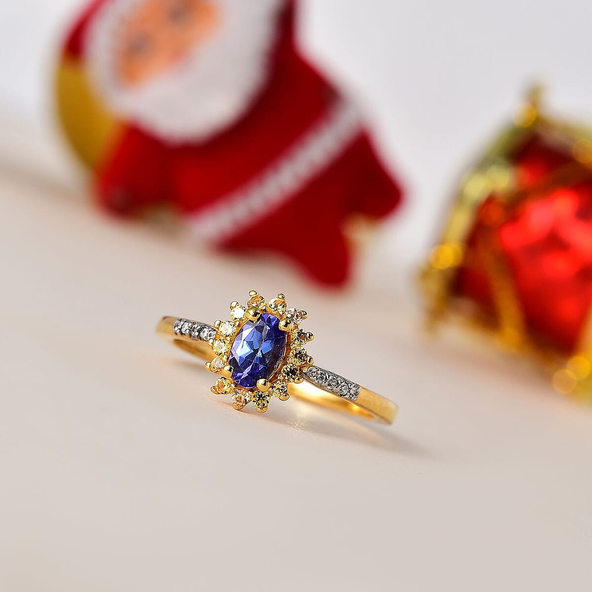 AAA Tanzanite and Multi Gemstone 0.75 ctw Sunburst Ring in Vermeil Yellow Gold Over Sterling Silver (Size 7.0) image number 1