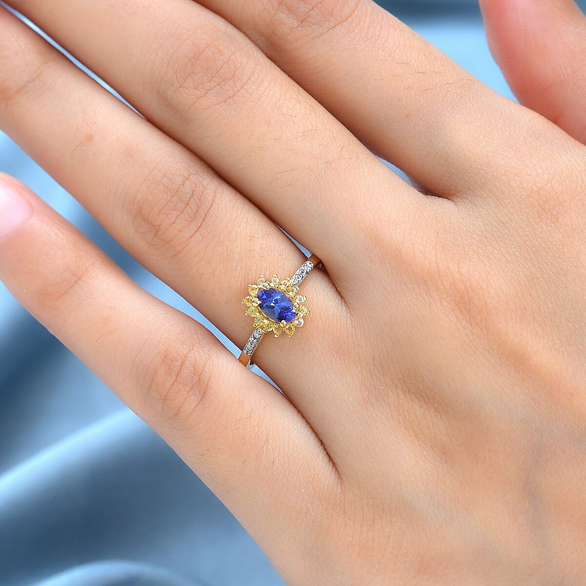 AAA Tanzanite and Multi Gemstone 0.75 ctw Sunburst Ring in Vermeil Yellow Gold Over Sterling Silver (Size 7.0) image number 2
