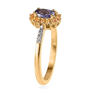AAA Tanzanite and Multi Gemstone 0.75 ctw Sunburst Ring in Vermeil Yellow Gold Over Sterling Silver (Size 7.0)