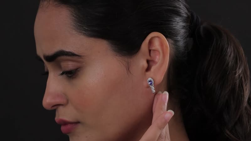 AAA Tanzanite and White Zircon J-Hoop Earrings in Platinum Over Sterling Silver 1.50 ctw
