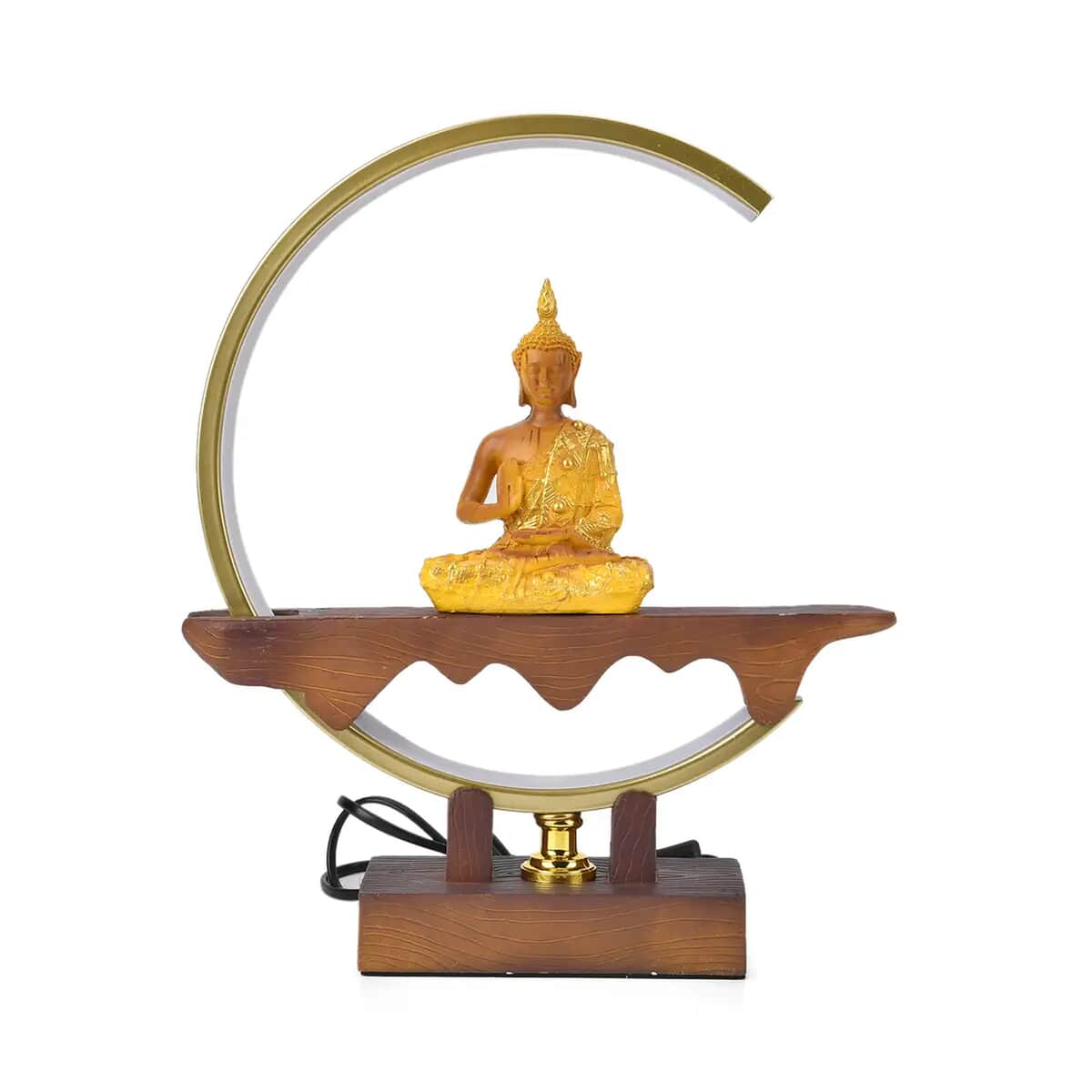 USB Golden Meditating Buddha Crescent Light Table Lamp (12.59"x3.15"x14.56") image number 0