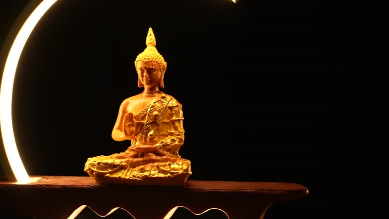 USB Golden Meditating Buddha Crescent Light Table Lamp (12.59"x3.15"x14.56")