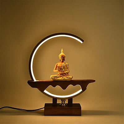USB Golden Meditating Buddha Crescent Light Table Lamp