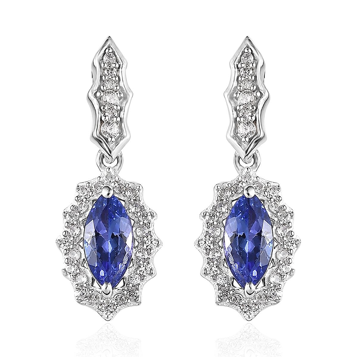 AAA Tanzanite and White Zircon Earrings in Platinum Over Sterling Silver 1.10 ctw