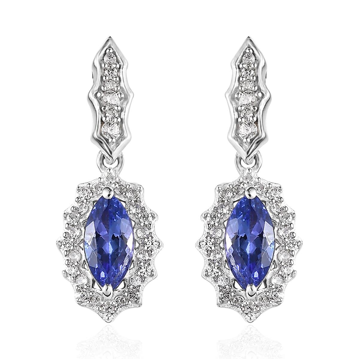 Buy AAA Tanzanite and White Zircon Earrings in Platinum Over Sterling ...