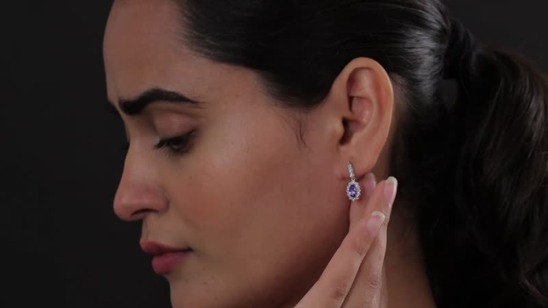 AAA Tanzanite and White Zircon Earrings in Platinum Over Sterling Silver 1.10 ctw
