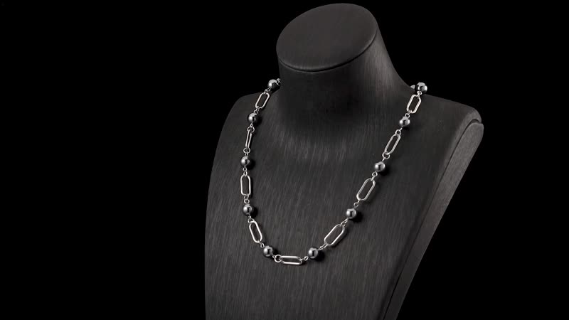 Terahertz 53.00 ctw Beaded Paper Clip Chain Station Necklace 20-21 Inches in Stainless Steel