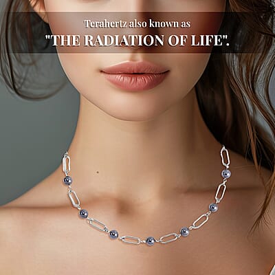 Terahertz 53.00 ctw Beaded Paper Clip Chain Station Necklace 20-21 Inches in Stainless Steel