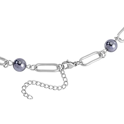 Terahertz 53.00 ctw Beaded Paper Clip Chain Station Necklace 20-21 Inches in Stainless Steel