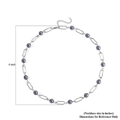 Terahertz 53.00 ctw Beaded Paper Clip Chain Station Necklace 20-21 Inches in Stainless Steel