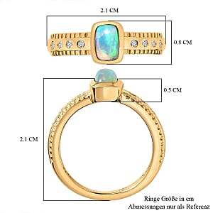 Ethiopian Welo Opal and White Zircon 0.53 ctw Ring in Vermeil Yellow Gold Over Sterling Silver (Size 10)