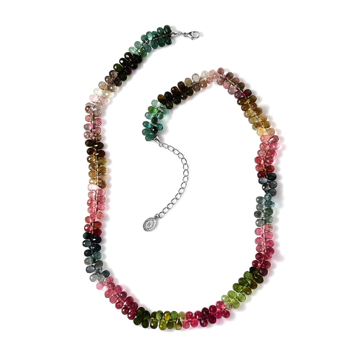 Certified & Appraised Rhapsody 950 Platinum AAAA Multi-Tourmaline Beaded Graduation Necklace 18 Inches with 2 Inch Extender 165.00 ctw image number 0