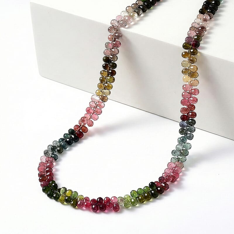 Certified & Appraised Rhapsody 950 Platinum AAAA Multi-Tourmaline Beaded Graduated Necklace 18 Inches with 2 Inch Extender 165.00 ctw
