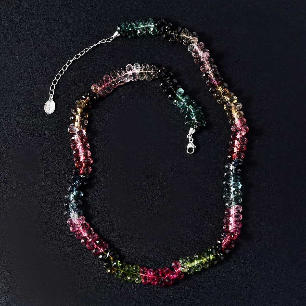 Certified & Appraised Rhapsody 950 Platinum AAAA Multi-Tourmaline Beaded Graduation Necklace 18 Inches with 2 Inch Extender 165.00 ctw image number 1