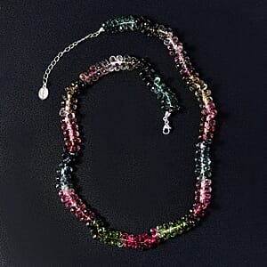 Certified & Appraised Rhapsody 950 Platinum AAAA Multi-Tourmaline Beaded Graduated Necklace 18 Inches with 2 Inch Extender 165.00 ctw