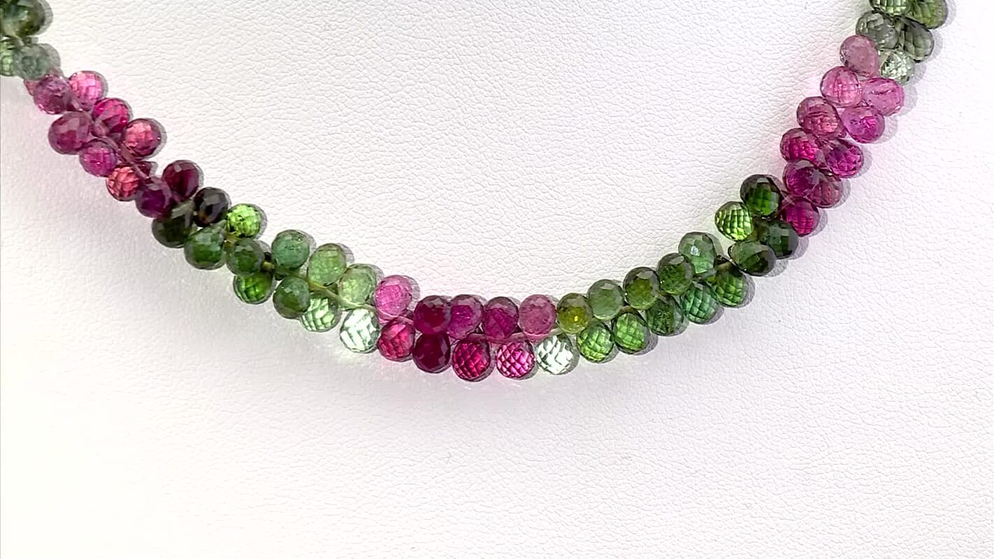 Certified & Appraised Rhapsody 950 Platinum AAAA Multi-Tourmaline Beaded Graduated Necklace 18 Inches with 2 Inch Extender 165.00 ctw