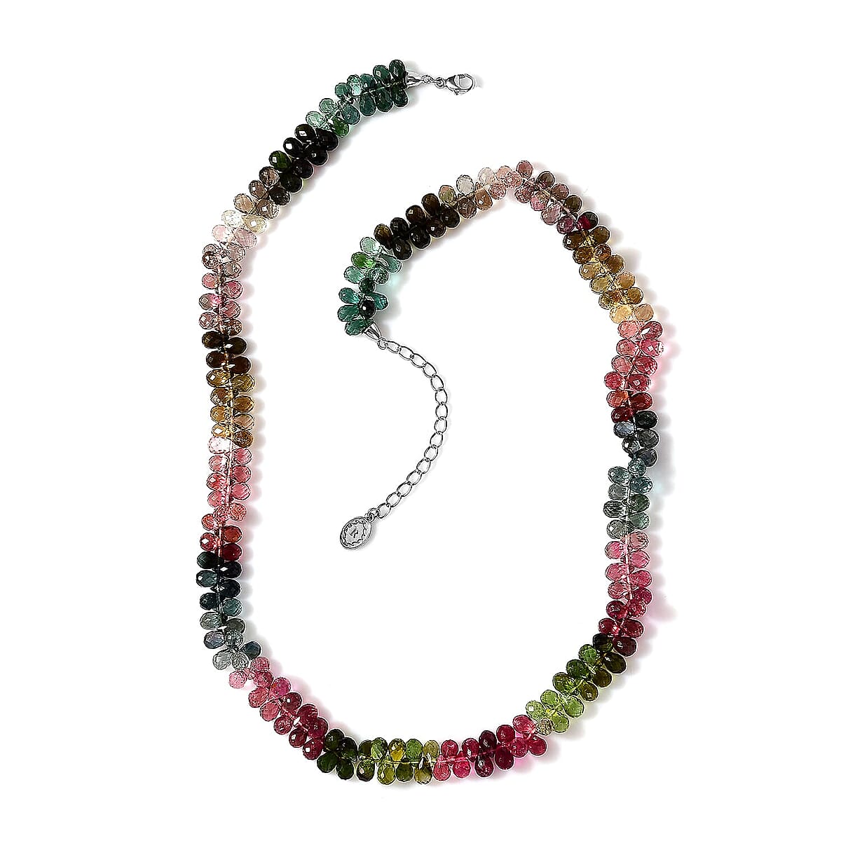 Certified & Appraised Rhapsody 950 Platinum AAAA Multi-Tourmaline Beaded Graduated Necklace 18 Inches with 2 Inch Extender 165.00 ctw image number 4
