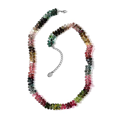Certified & Appraised Rhapsody 950 Platinum AAAA Multi-Tourmaline Beaded Graduated Necklace 18 Inches with 2 Inch Extender 165.00 ctw