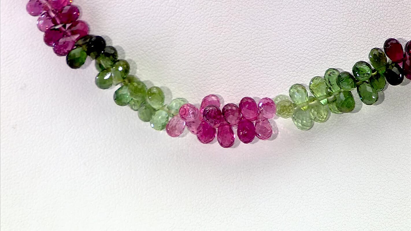Certified & Appraised Iliana 18K Yellow Gold AAAA Multi-Tourmaline Beaded Graduated Necklace 18 Inches with 2 Inch Extender 135.00 ctw