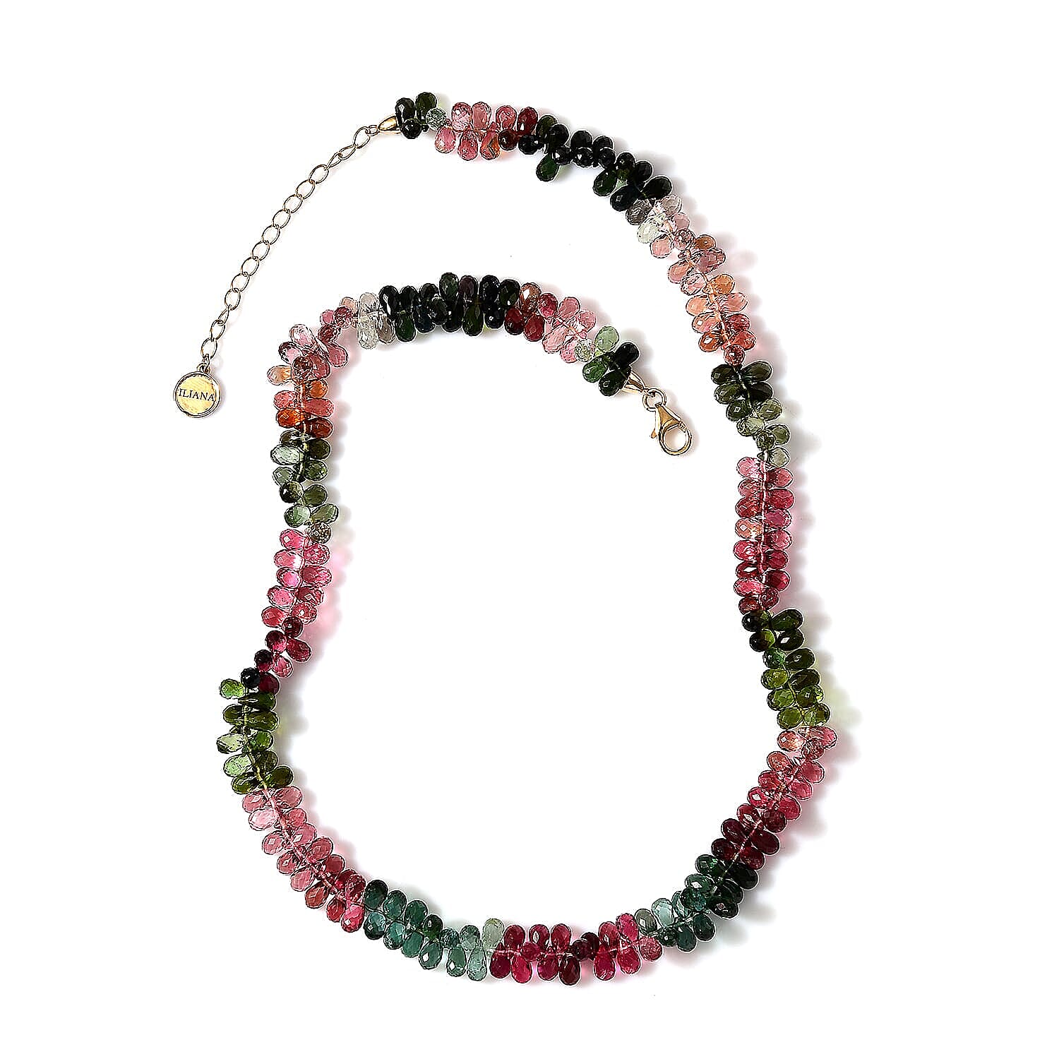 Certified & Appraised Iliana 18K Yellow Gold AAAA Multi-Tourmaline Beaded Graduated Necklace 18 Inches with 2 Inch Extender 135.00 ctw
