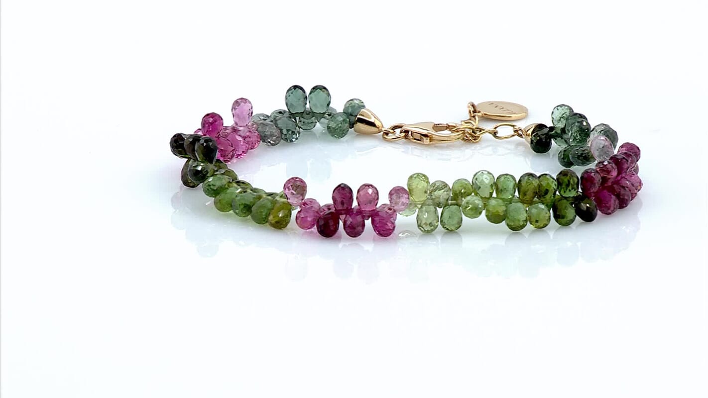 Iliana 18K Yellow Gold AAA Multi-Tourmaline Beaded Graduated Bracelet (7-8In) 40.00 ctw