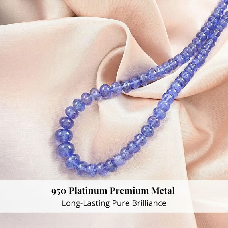 Rhapsody 950 Platinum AAAA Tanzanite Beaded Graduated Necklace 18 Inches 250.00 ctw