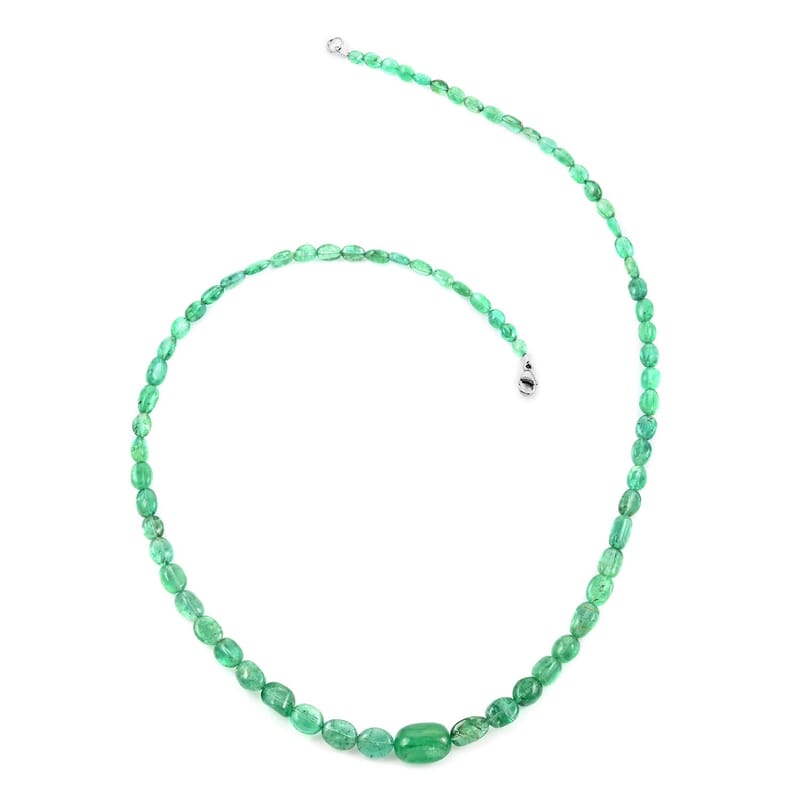 Certified & Appraised Rhapsody 950 Platinum AAAA Kagem Zambian Emerald Beaded Graduation Necklace 18 Inches 80.00 ctw