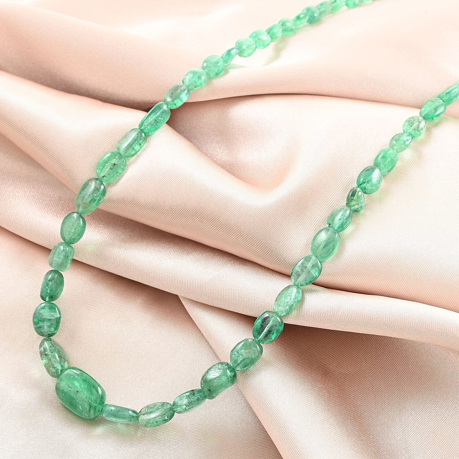 Certified & Appraised Rhapsody 950 Platinum AAAA Kagem Zambian Emerald Beaded Graduation Necklace 18 Inches 80.00 ctw