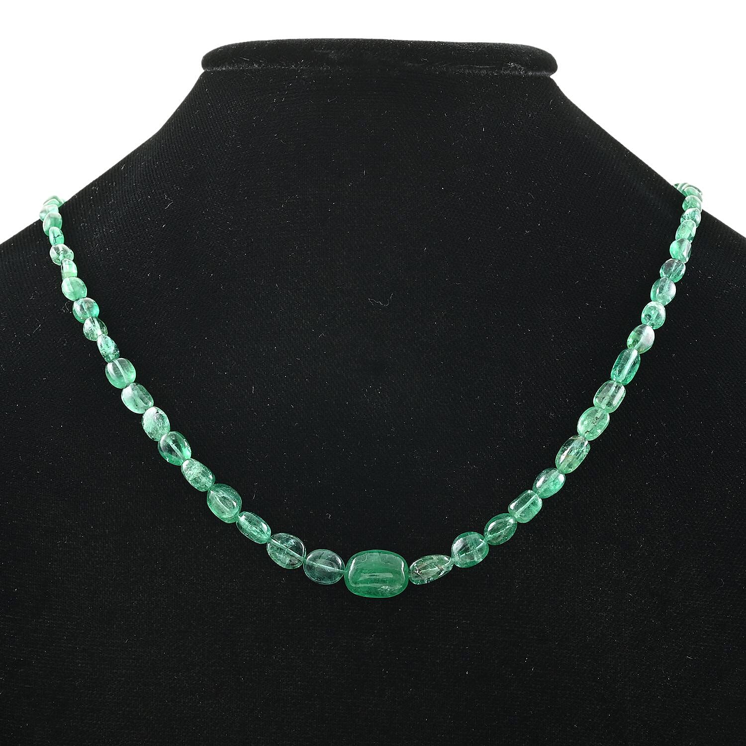 Certified & Appraised Rhapsody 950 Platinum AAAA Kagem Zambian Emerald Beaded Graduation Necklace 18 Inches 80.00 ctw