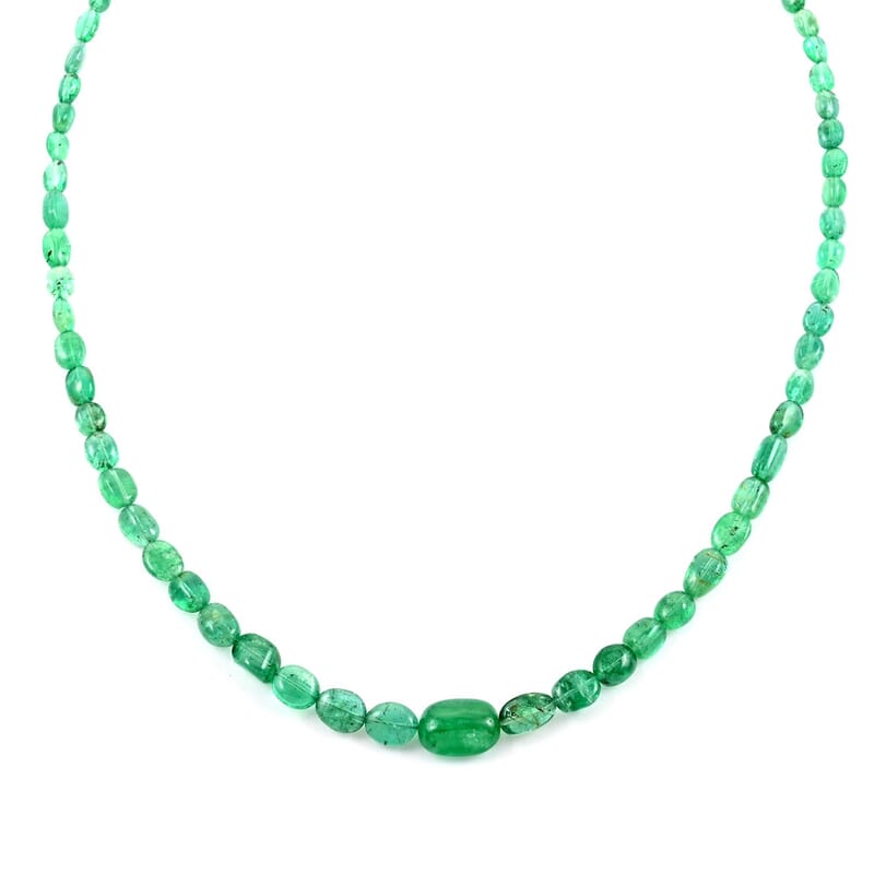 Certified & Appraised Rhapsody 950 Platinum AAAA Kagem Zambian Emerald Beaded Graduation Necklace 18 Inches 80.00 ctw