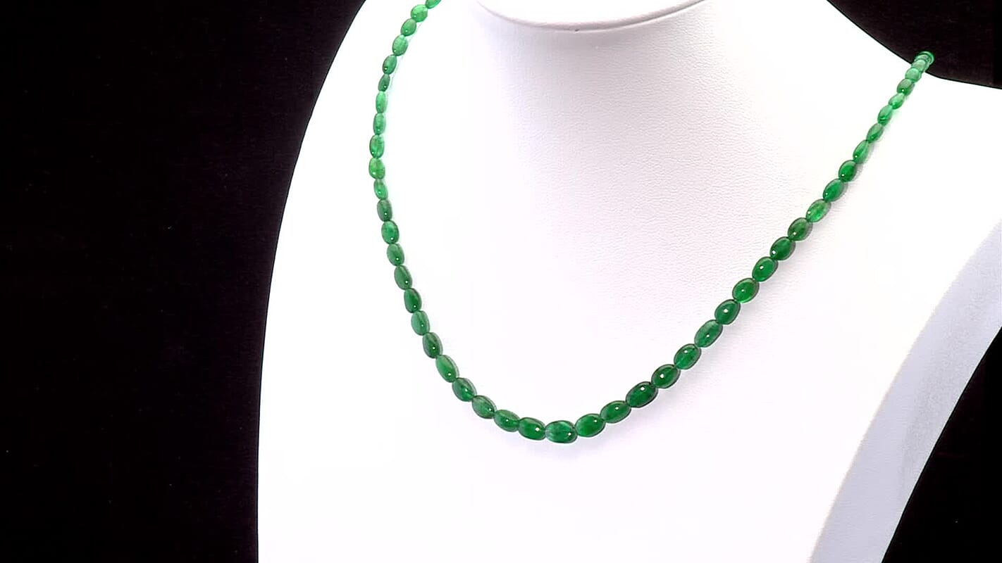 Certified & Appraised Rhapsody 950 Platinum AAAA Kagem Zambian Emerald Beaded Graduation Necklace 18 Inches 40.00 ctw