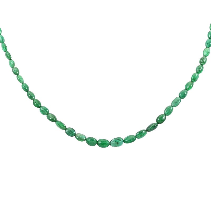 Certified & Appraised Rhapsody 950 Platinum AAAA Kagem Zambian Emerald Beaded Graduation Necklace 18 Inches 40.00 ctw